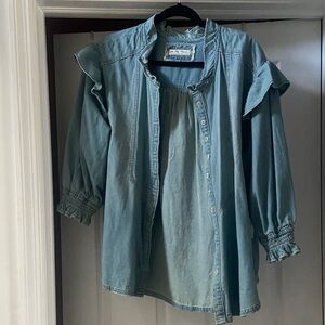 Free People Blue Ruffled Blouse